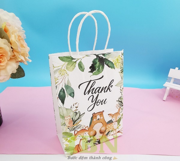 Mẫu túi giấy Thank You phong cách hoa lá dễ thương