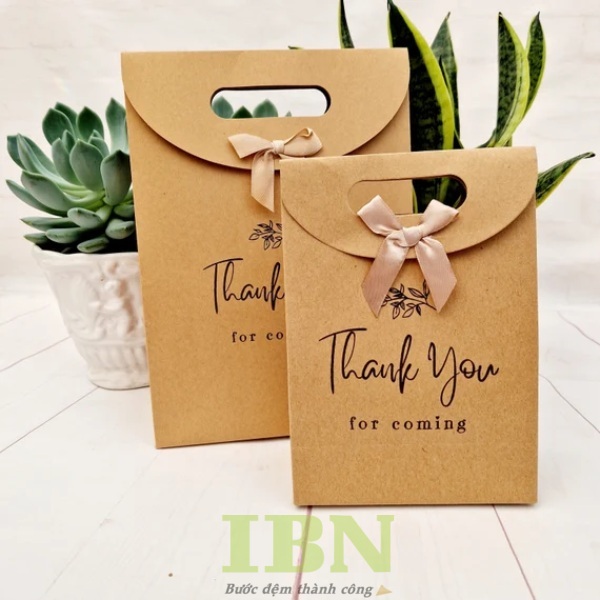 Mẫu túi giấy Thank You bằng giấy kraft, có nắp