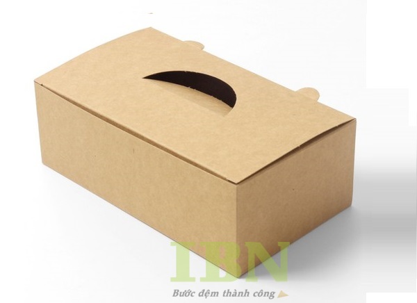 Hộp giấy kraft đựng gà nguyên con nắp gài, có lỗ thông hơi