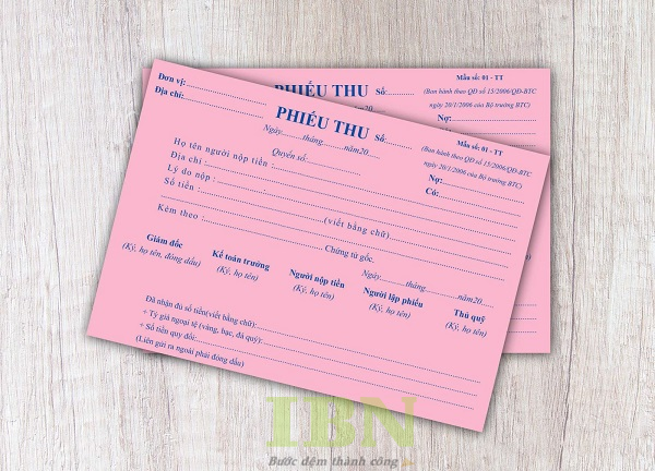 Mẫu phiếu thu màu hồng