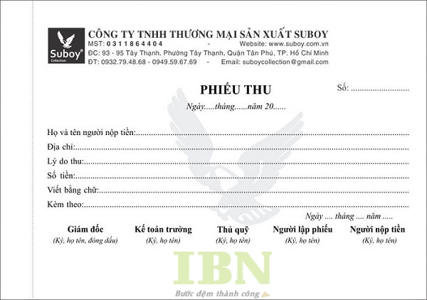 Mẫu phiếu thu trắng đen 1 liên