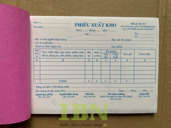 Mẫu phiếu xuất kho