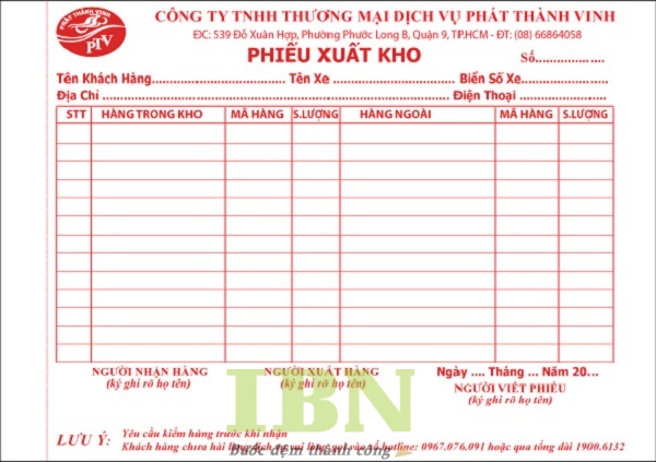Mẫu phiếu xuất kho hồng