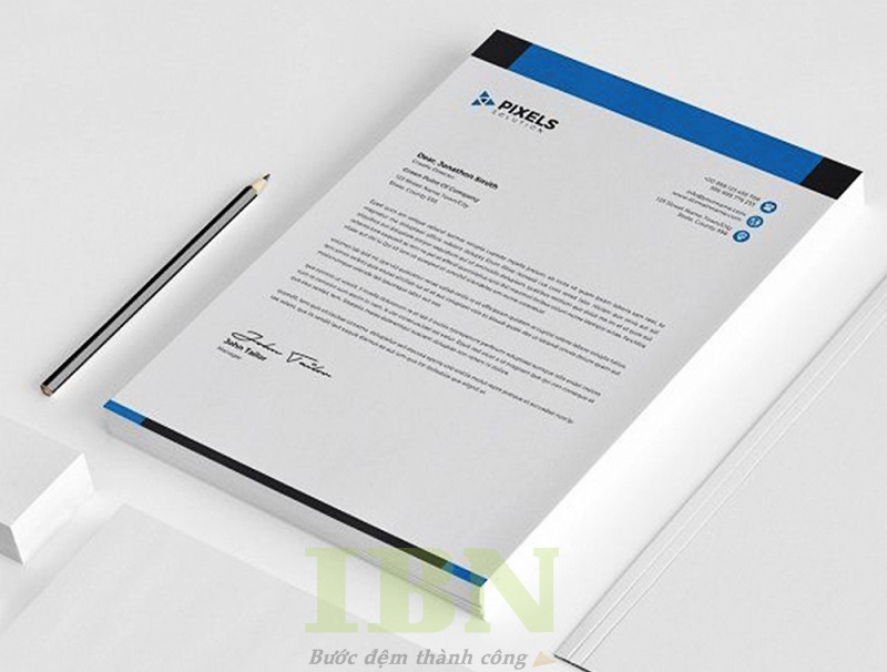 Mẫu giấy tiêu đề thư màu xanh dương + đen