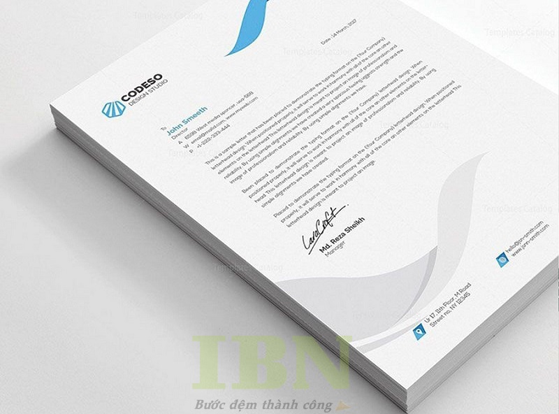 Mẫu letterhead thiết kế đơn giản với tông xanh dương dịu mắt