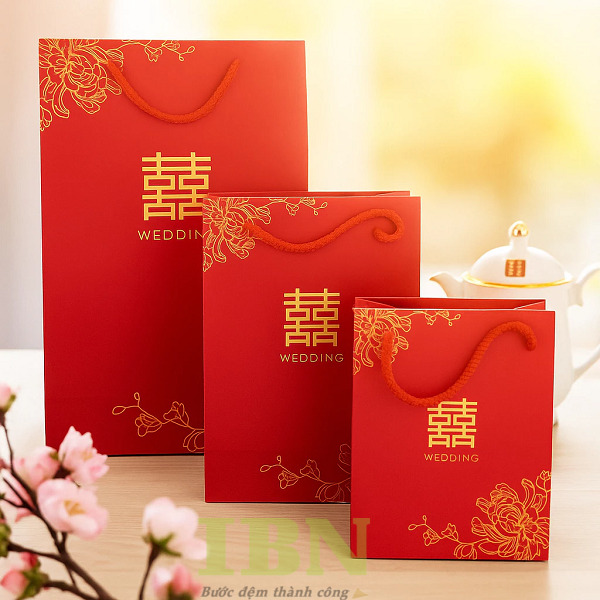 Mẫu túi giấy màu đỏ cho đám cưới