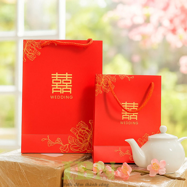 Mẫu túi giấy màu đỏ đẹp, sang trọng cho đám cưới