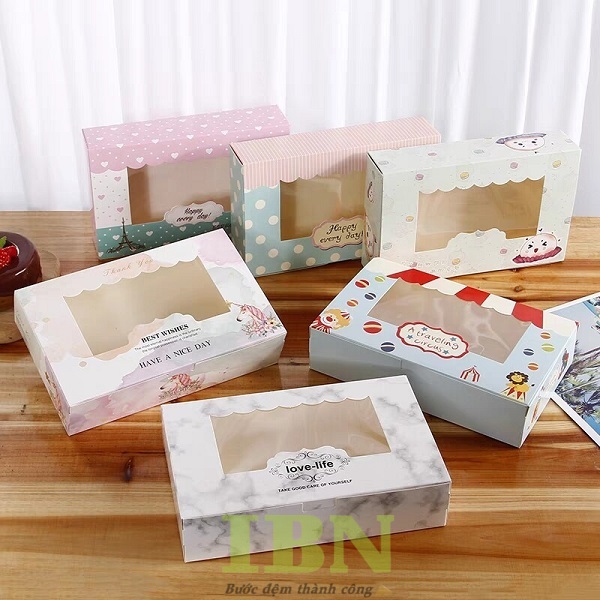 Các mẫu hộp giấy đựng bánh su kem nhiều kích thước