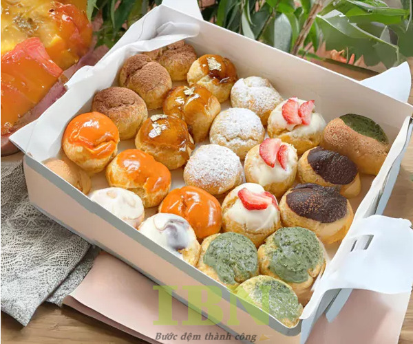Mẫu hộp giấy đựng nhiều bánh su kem, hình chữ nhật