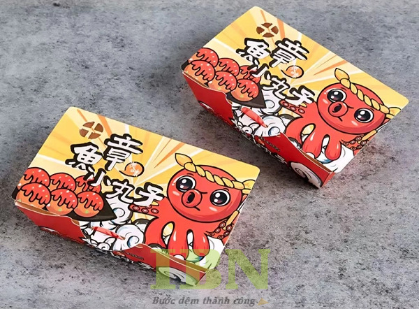 Mẫu hộp giấy đựng bánh bạnh tuộc Takoyaki đẹp, nhiều màu sắc