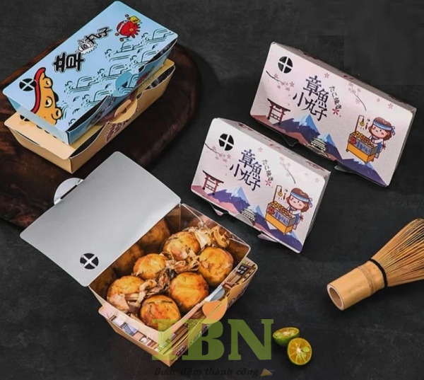 Mẫu hộp đựng 6 viên bánh Takoyaki có cửa sổ