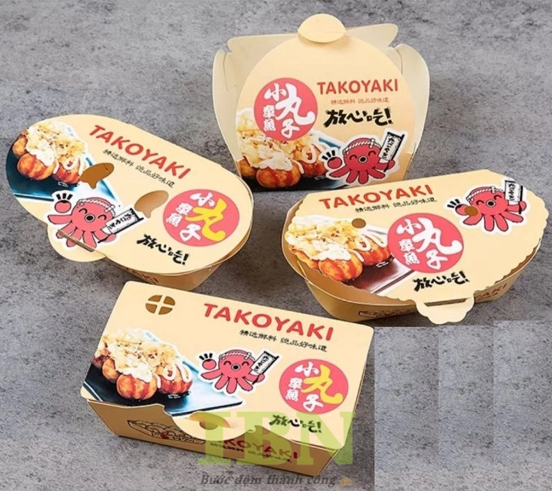 Mẫu hộp đựng bánh Takoyaki có nắp gài chắc chắn