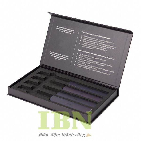 Mẫu hộp giấy đựng dao combo nắp gập nam châm cao cấp