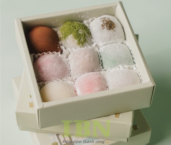 Mẫu hộp giấy đựng bánh mochi hình vuông