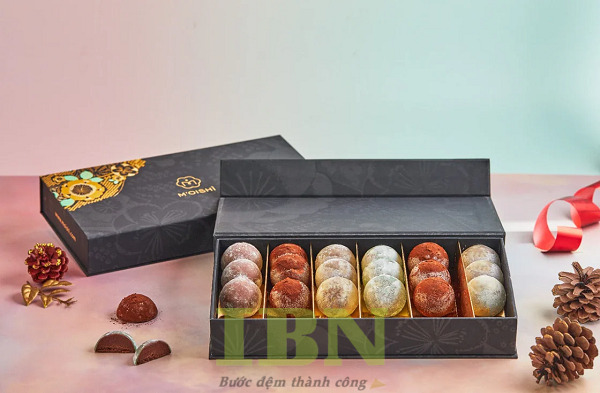 Mẫu hộp đựng nhiều bánh mochi có vách ngăn, kiểu nắp gập