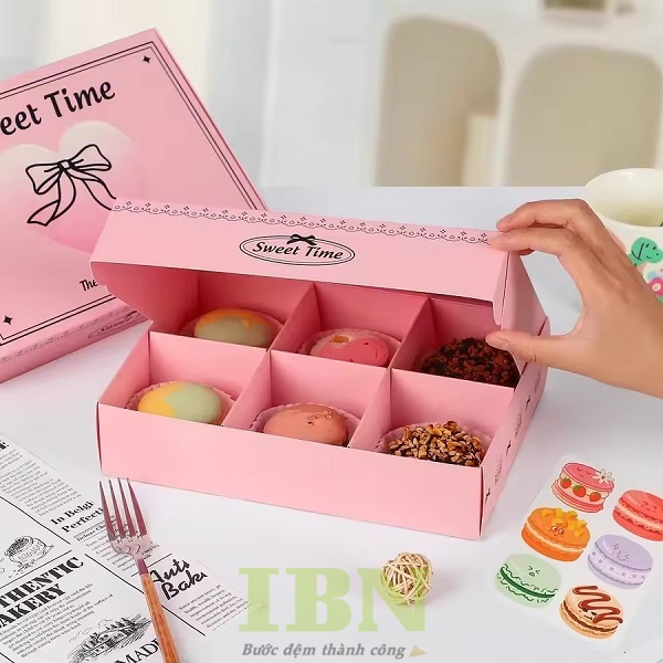 Mẫu hộp đựng 6 bánh mochi thiết kế sang trọng