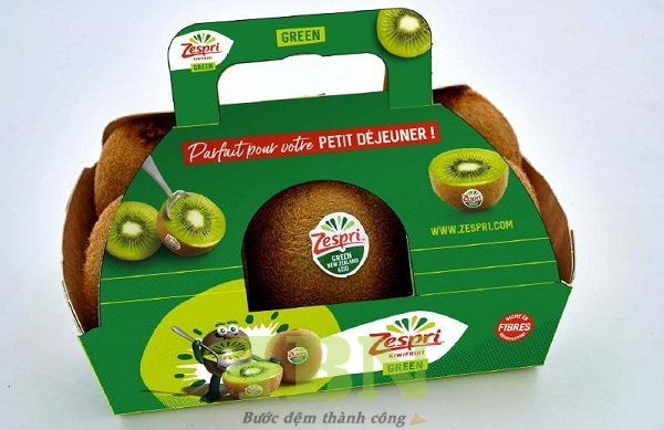 Mẫu hộp giấy duplex đựng kiwi, có quai xách giữa