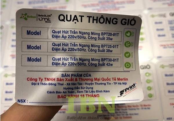 Mẫu tem bạc dán sản phẩm điện cơ - quạt thông gió