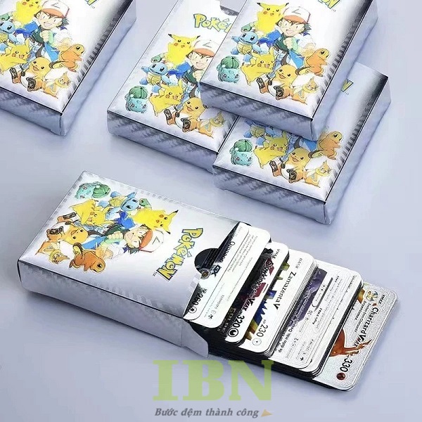 Mẫu thẻ bài trò chơi Pokemon màu bạc cao cấp