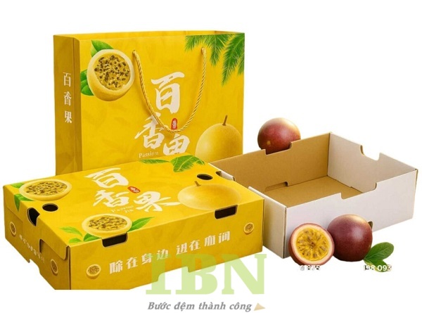 Mẫu hộp giấy carton đựng chanh dây tông màu vàng bắt mắt