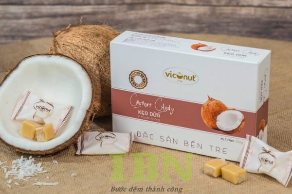 Mẫu hộp giấy đựng kẹo dừa tông màu trắng đơn giản, đẹp mắt