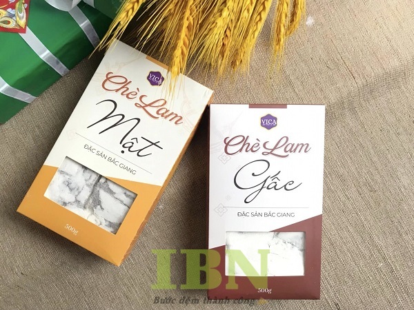 Mẫu hộp giấy đựng bánh chè lam có cửa sổ