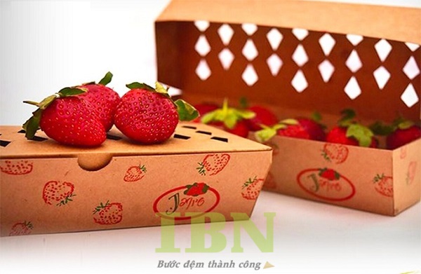 Mẫu hộp giấy kraft đựng dâu tây có đục lỗ