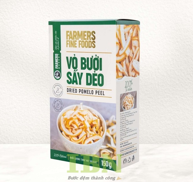 Mẫu hộp giấy đựng vỏ bưởi sấy dẻo nắp gài hai đầu