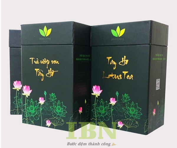 Mẫu hộp giấy cứng đựng trà sen Tây Hồ