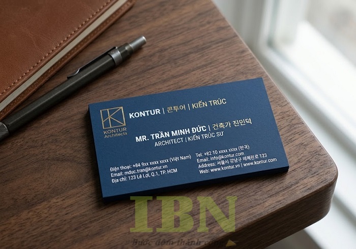 Mẫu card visit song ngữ màu xanh navy sang trọng