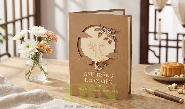 Mẫu thiệp trung thu 3D bằng giấy kraft