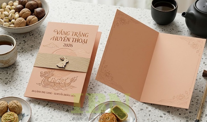 Mẫu thiệp trung thu màu hồng phấn thu hút