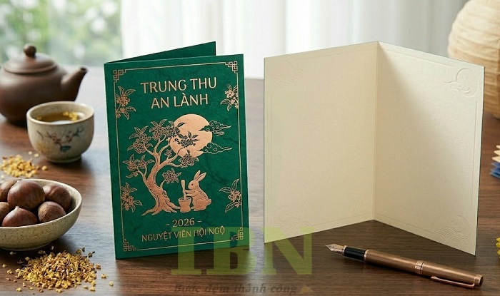 Mẫu thiệp chúc mừng trung thu màu xanh rêu bắt mắt