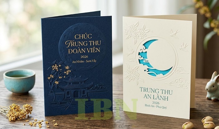 Mẫu thiệp chúc mừng trung thu in dập nổi, cắt 3D ấn tượng
