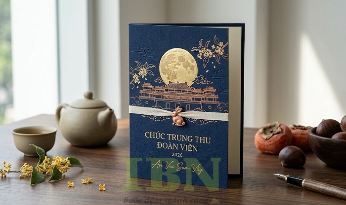 Mẫu thiệp chúc mừng Tết Trung thu ép kim họa tiết sang trọng