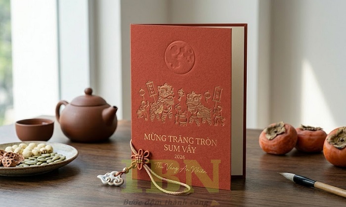 Mẫu thiệp chúc mừng Tết Trung thu in dập chìm họa tiết
