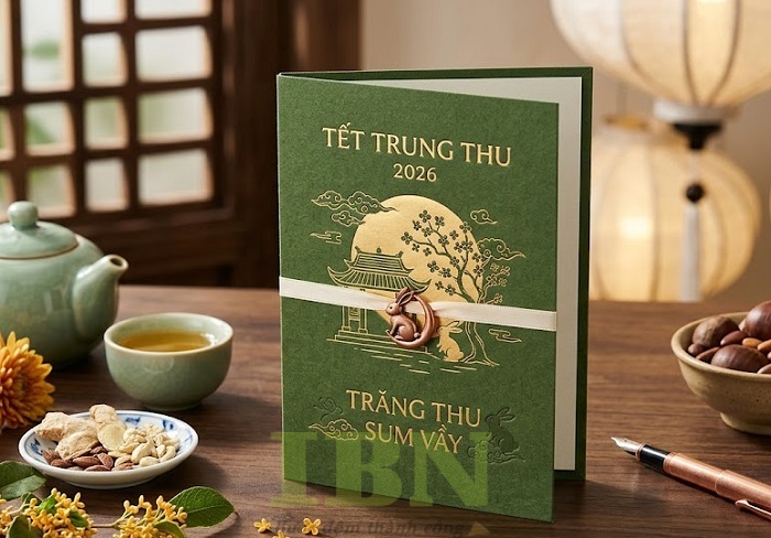 Mẫu thiệp chúc mừng Tết Trung in hình cây đa, ông Trăng, thỏ Ngọc