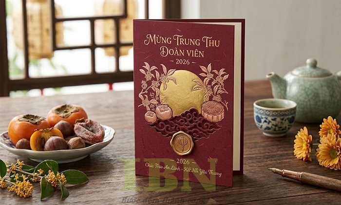 Mẫu thiệp trung thu màu đỏ đô ấn tượng