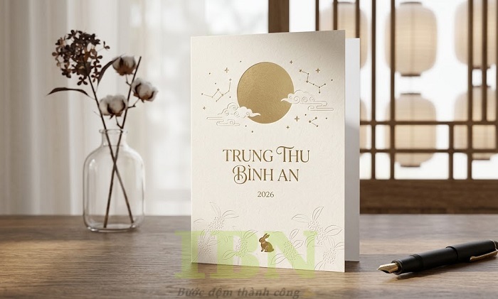 Mẫu thiệp trung thu màu trắng tinh tế, thu hút