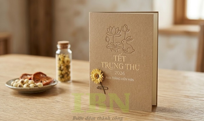 Mẫu thiệp trung thu in dập chìm hoa văn trang trí