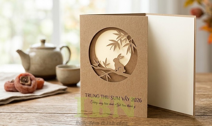 Mẫu thiệp trung thu 3D bằng giấy kraft