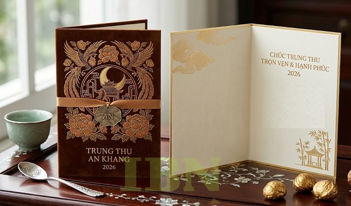 Mẫu thiệp trung thu ép kim họa tiết ấn tượng