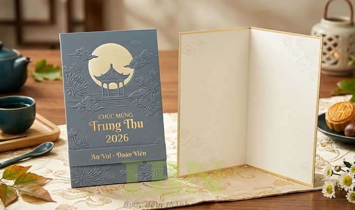 Mẫu thiệp trung thu gia công dập nổi, ép kim họa tiết