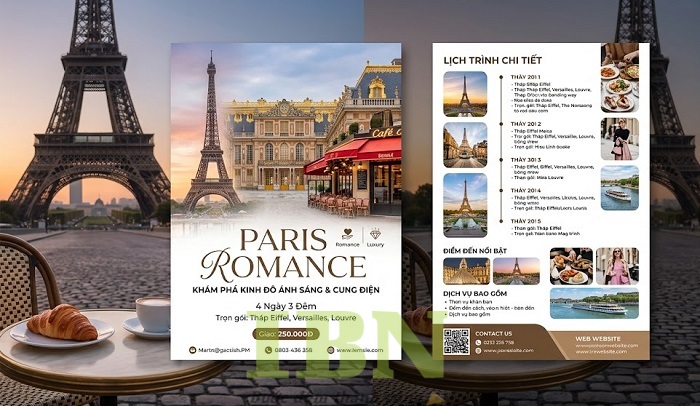 Mẫu tờ rơi quảng cáo tour du lịch Paris - Pháp