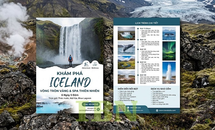 Mẫu tờ rơi quảng cáo tour du lịch khám phá Iceland hoang sơ