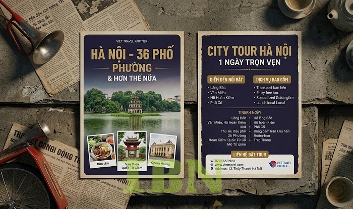 Mẫu tờ rơi giới thiệu các địa điểm du lịch Hà Nội - 36 phố phường