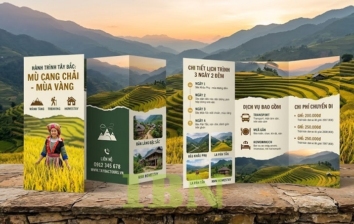 Mẫu tờ rơi du lịch Mà Cang Chải thiết kế kiểu gập 3 thu hút