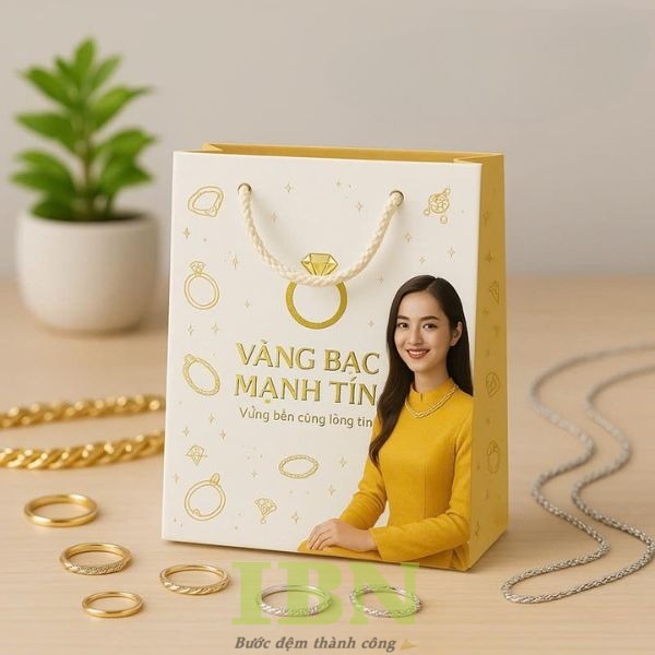 Mẫu túi giấy đựng vàng tông màu trắng + vàng tinh tế