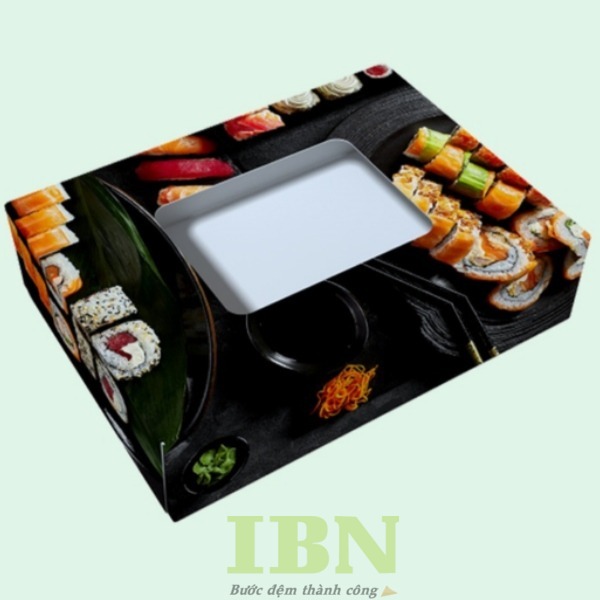 Mẫu hộp giấy đựng cơm cuộn có cửa sổ trên nắp