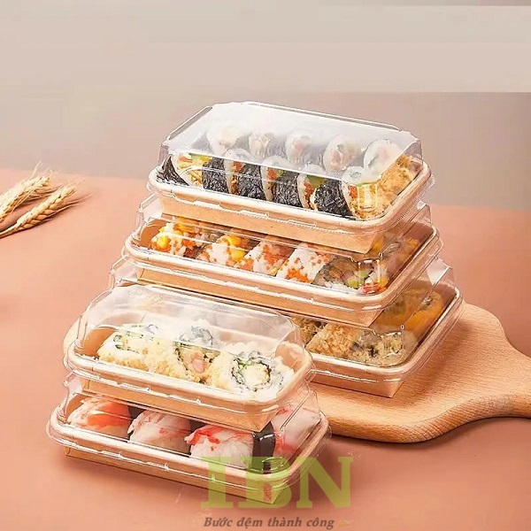 Mẫu hộp giấy đựng kimbap nắp trong suốt